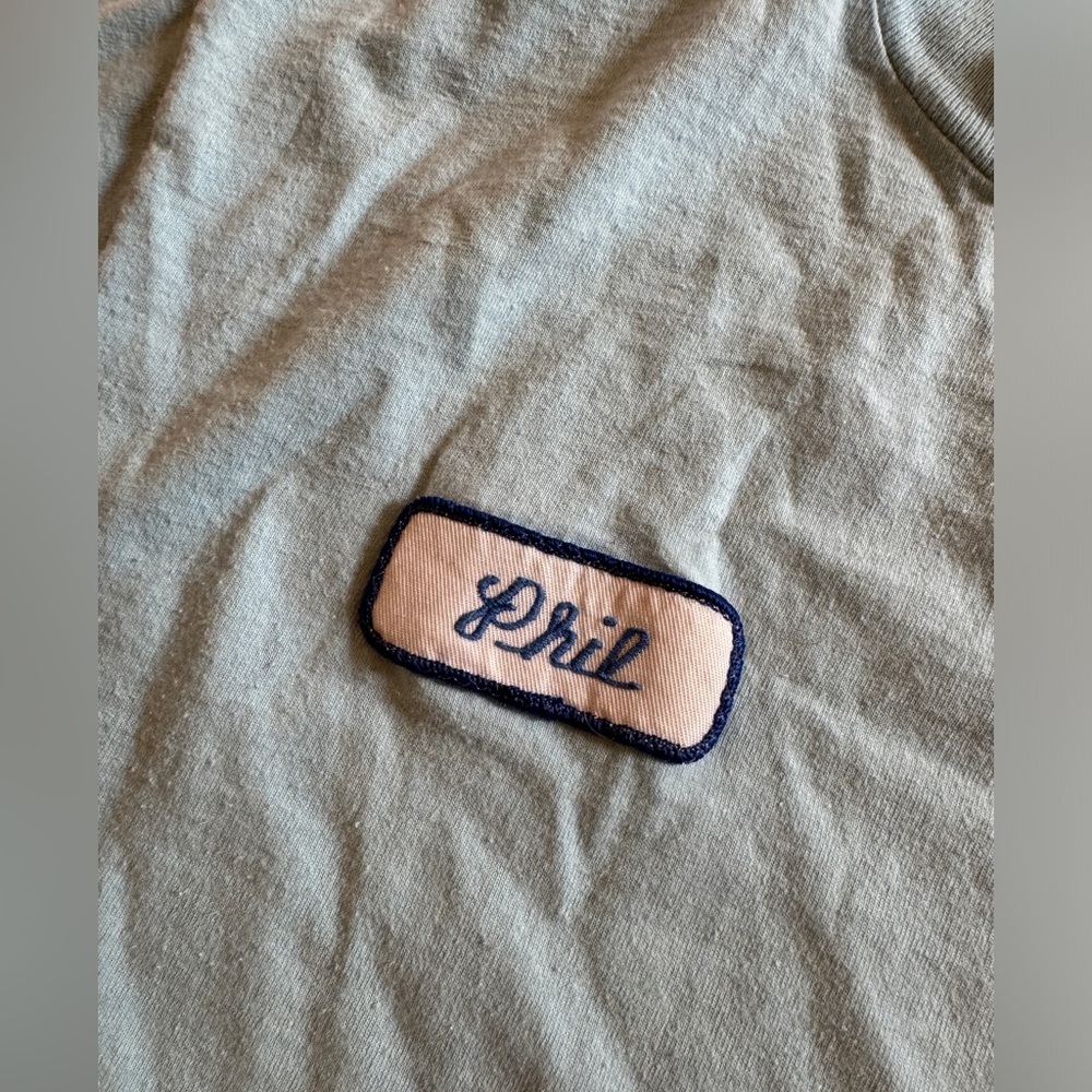 80s Vintage Baby Blue Single Pocket T with Patches - Picture 3 of 8